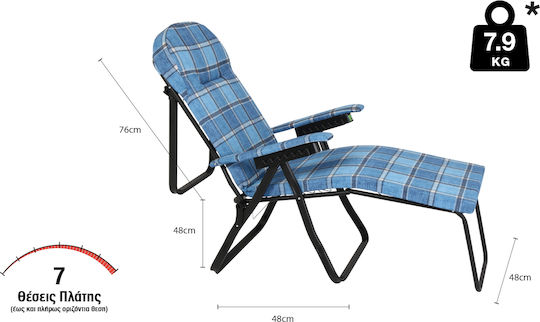 Frame Lounger-Armchair Beach with Recline 7 Slots Black