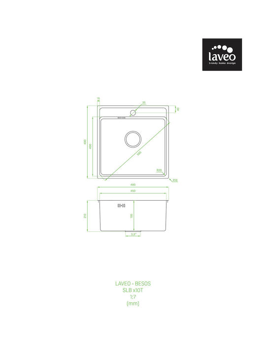 Laveo Ένθετος Νεροχύτης Inox Brushed Μ48xΠ49cm Ασημί