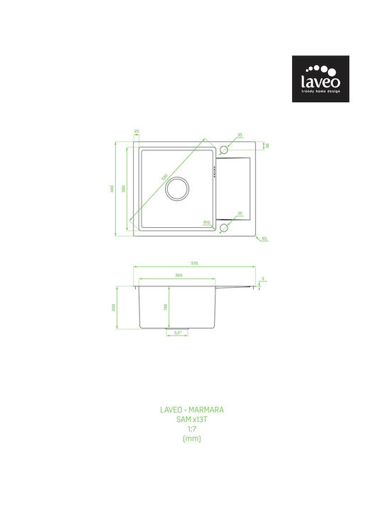 Laveo Drop-In Sink Inox Brushed W57xD44cm Bronze