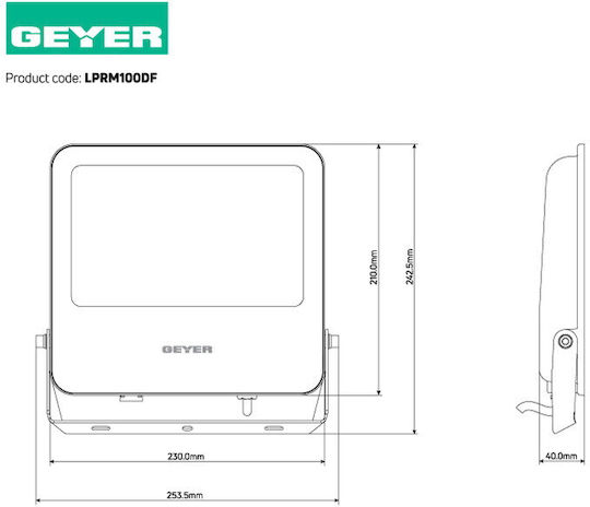 Geyer Αδιάβροχος LED Προβολέας 100W Студено бяло 6500К IP65