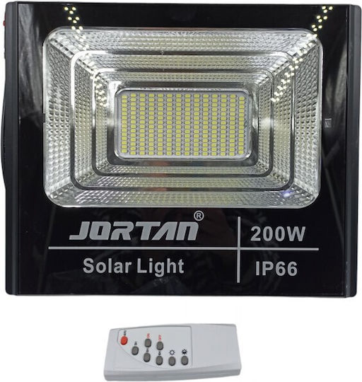 Jortan Waterproof Solar LED Floodlight 200W Cold White 5000K with Photocell and Remote Control IP66