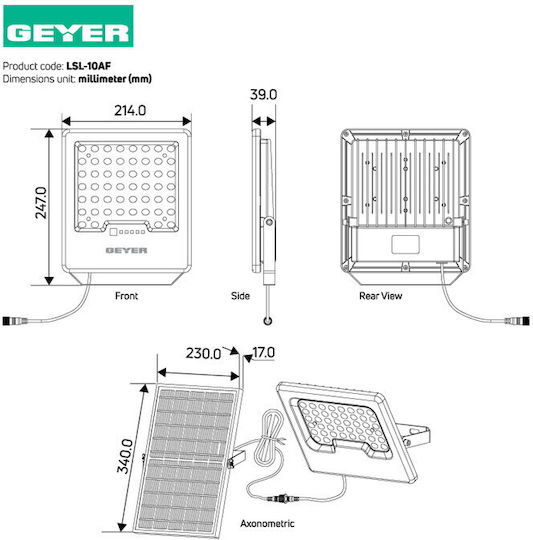 Geyer Waterproof Solar LED Floodlight 10W Cold White 6500K with Remote Control IP65