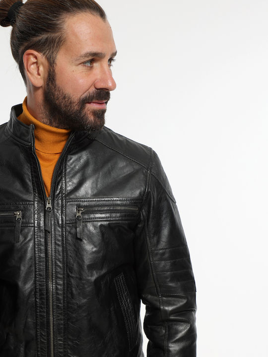 Δερμάτινο Μπουφάν Biker Μαύρο