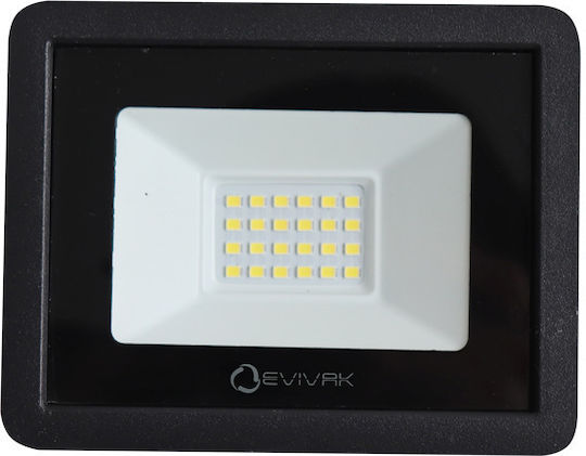 Evivak Στεγανός Προβολέας LED 20W Ψυχρό Λευκό 6400K IP65