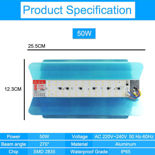 Stimeno Προβολέας LED 50W Ψυχρό Λευκό 6500K