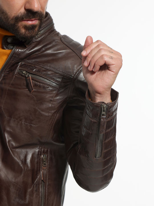 Leather Jacket Biker Brown