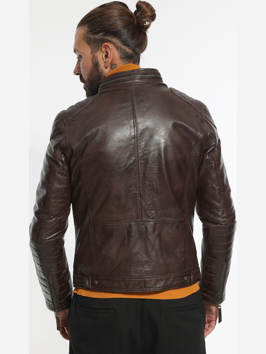 Leather Jacket Biker Brown