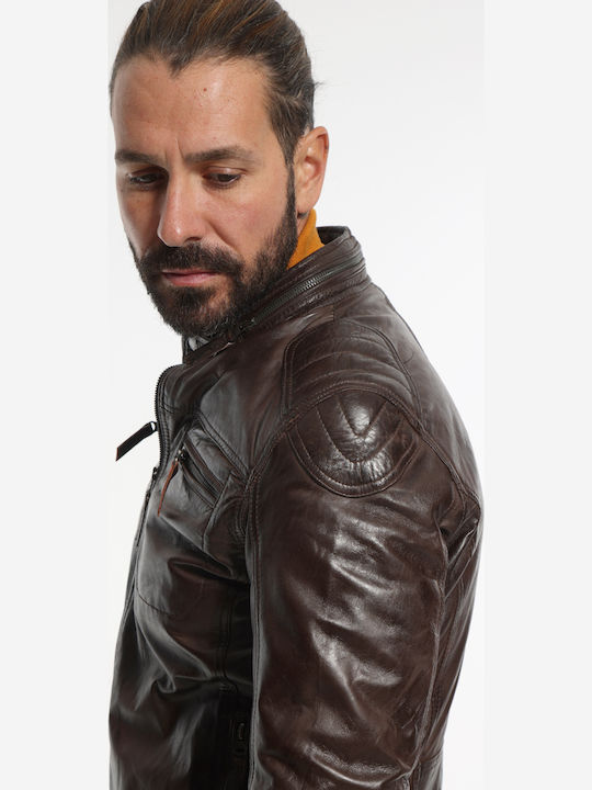 Leather Jacket Biker Brown