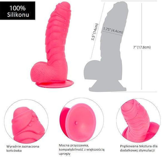 BMS Factory Addiction Tom Dildo realist cu Testicule și Ventuză roz cald 18cm