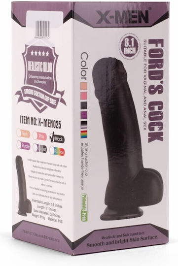 X-Men Cock Realistic Dildo with Balls and Suction Cup Black 20cm