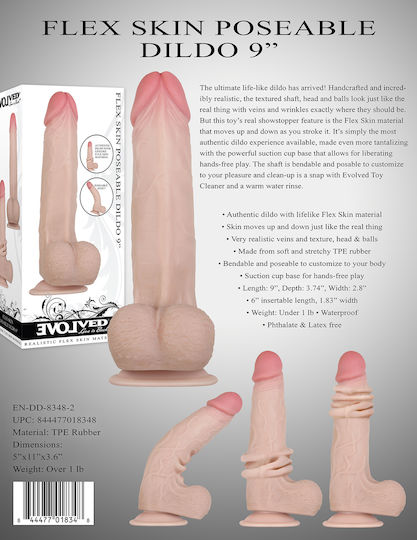 Evolved Novelties Flex Skin Posable Dildo Glass Dildo with Balls and Suction Cup Light 23cm