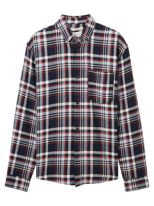 Tom Tailor Long-sleeved Cotton Shirt Checked Navy Blue