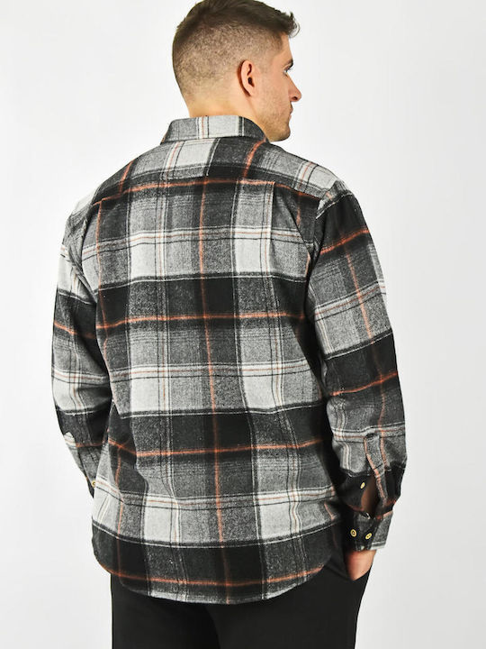 Μακρυμάνικo Overshirt σε Κανονική Γραμμή Καρό Γκρι