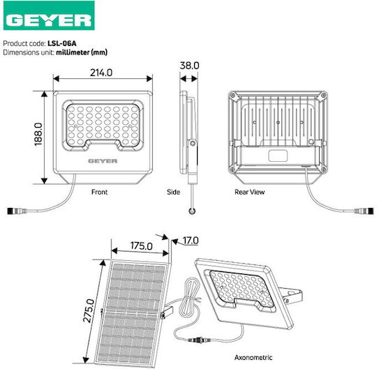 Geyer Στεγανός Προβολέας LED 6W Ψυχρό Λευκό 6500K με Τηλεχειριστήριο IP65