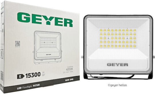 Geyer Στεγανός Προβολέας LED 150W Φυσικό Λευκό 4000K IP65