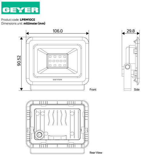 Geyer Στεγανός Προβολέας LED 10W Φυσικό Λευκό 4000K IP65
