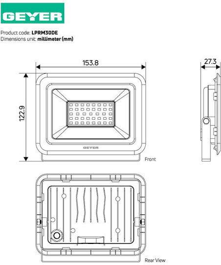 Geyer Wasserdicht LED Flutlicht 30W Kaltweiß 6500K IP65