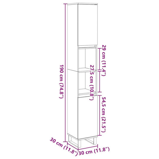 vidaXL Wall Hung Cabinet Bathroom Column Cabinet L30xD30xH190cm Oak
