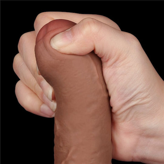 Lovetoy Dildo με Όρχεις και Βεντούζα Καφέ 18.3cm