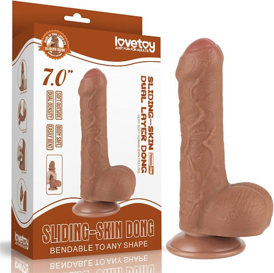 Lovetoy Dildo με Όρχεις και Βεντούζα Καφέ 18.3cm