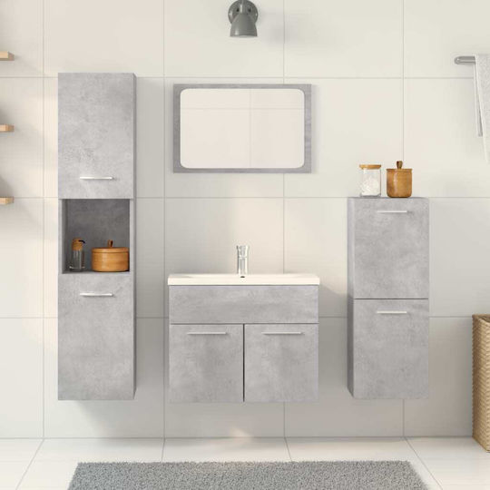 vidaXL Bench with Washbasin & Mirror L61xW18.5xH39.5cm Grey Concrete