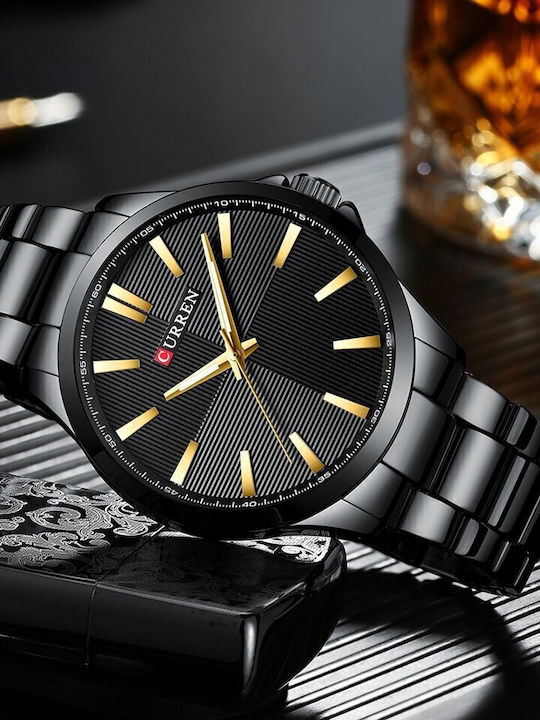 Curren Herrenuhr Batterie mit Schwarz Metallarmband