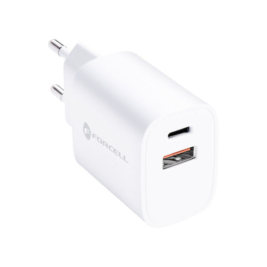 Forcell Charger Without Cable with USB-A Port and USB-C Port 35W Power Delivery / Quick Charge 4.0 Whites (F-Energy)