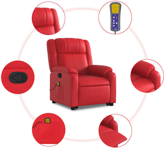 Relax Armchair Massage with Footstool from Leatherette Red 77x95x99cm