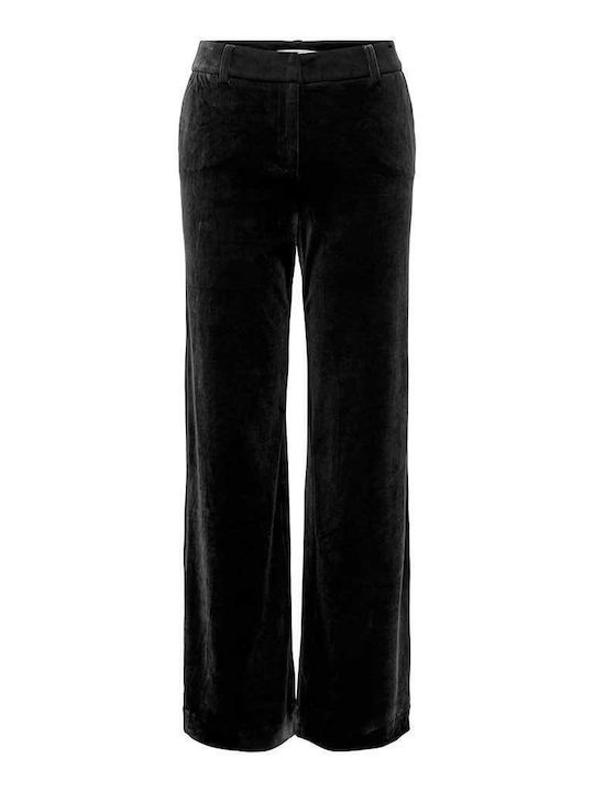 Dama Tesatura Pantaloni cu Croială Dreaptă Black