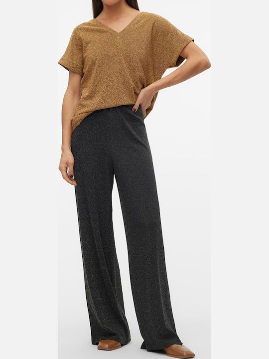 Damen Stoff Hose in Weiter Linie Black/Silver