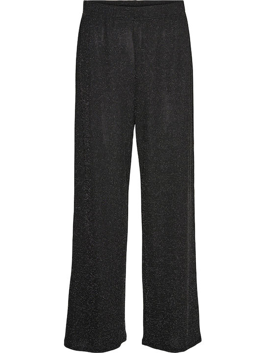 Damen Stoff Hose in Weiter Linie Black/Silver