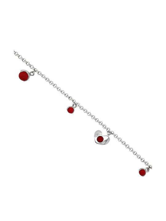 Xryseio Παιδικό Βραχιόλι από Λευκόχρυσο 14K με Καρδιά & Πέτρες