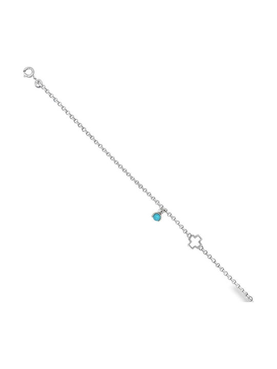 Xryseio Παιδικό Βραχιόλι από Λευκόχρυσο 14K με Πέτρες & Σταυρό