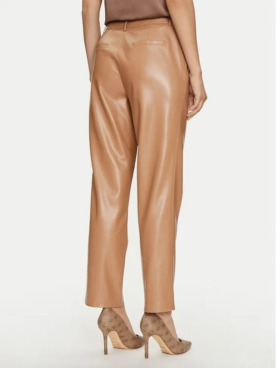 Guess Women's Leather Trousers Beige