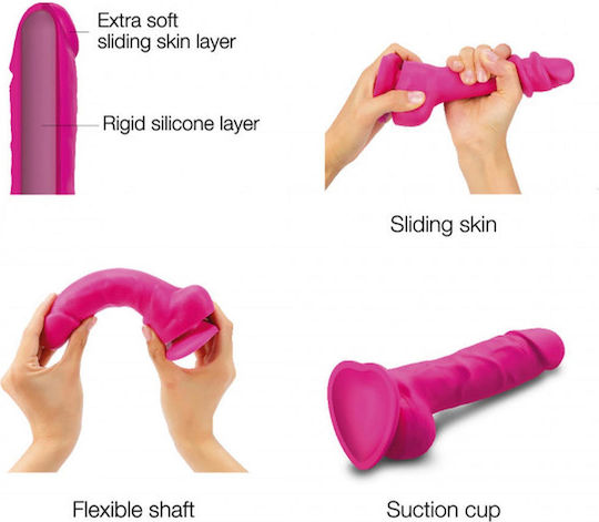 Strap On Me Sliding Skin Realistic Dildo L Реалистично дилдо с Топки и Вендуза Фуксия 14.2см