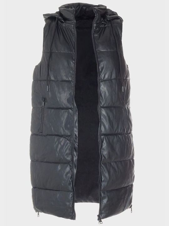 G Secret Sleeveless Jacket Biker made of Leatherette BLACK