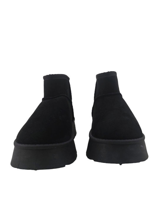 Suede Women's Ankle Boots with Fur Black