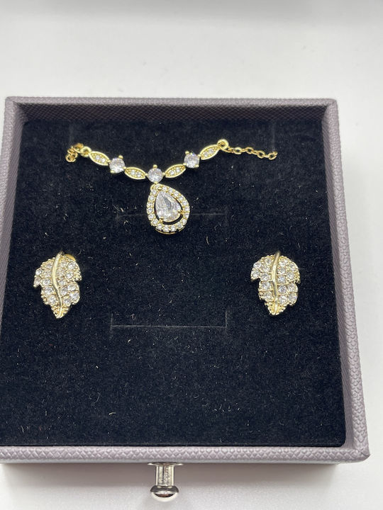 Gold Plated Steel Set Necklace & Earrings with Stones