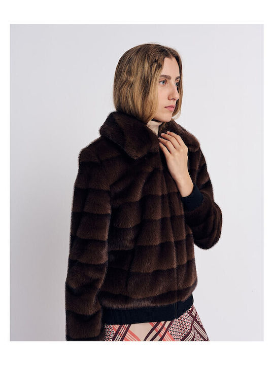 Women's Brown Coat with Fur Details