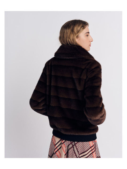 Women's Brown Coat with Fur Details