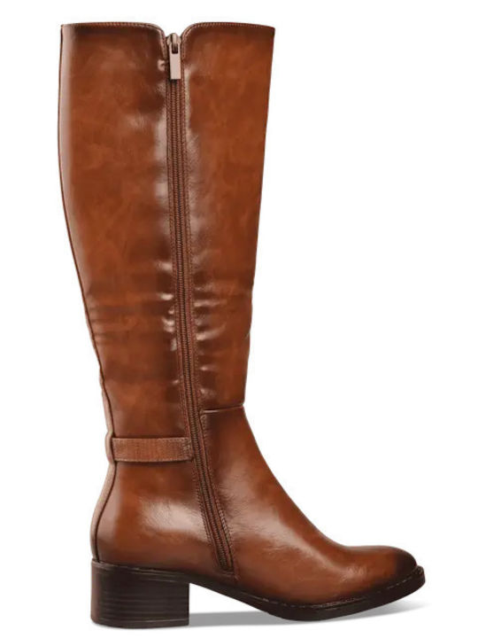 Synthetic Leather Riding Boots Brown