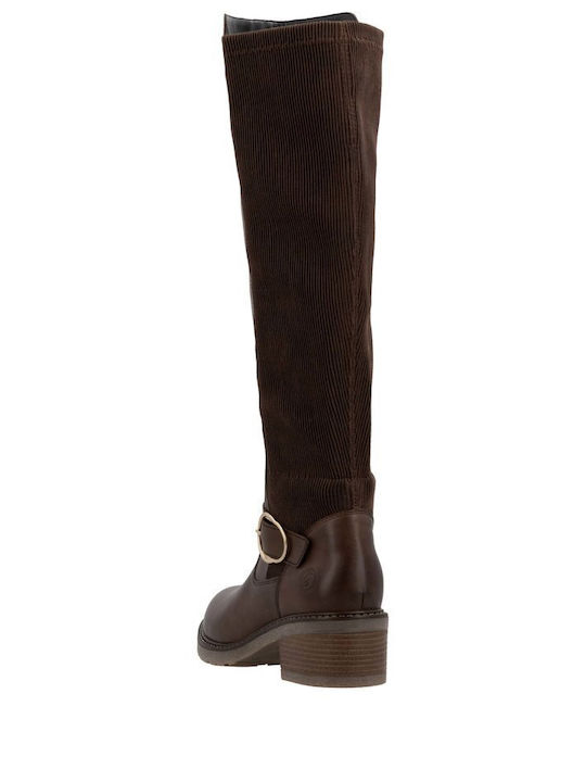 Leather Women's Boots with Medium Heel Brown