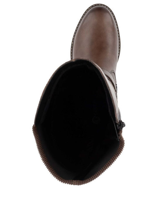 Leather Women's Boots with Medium Heel Brown