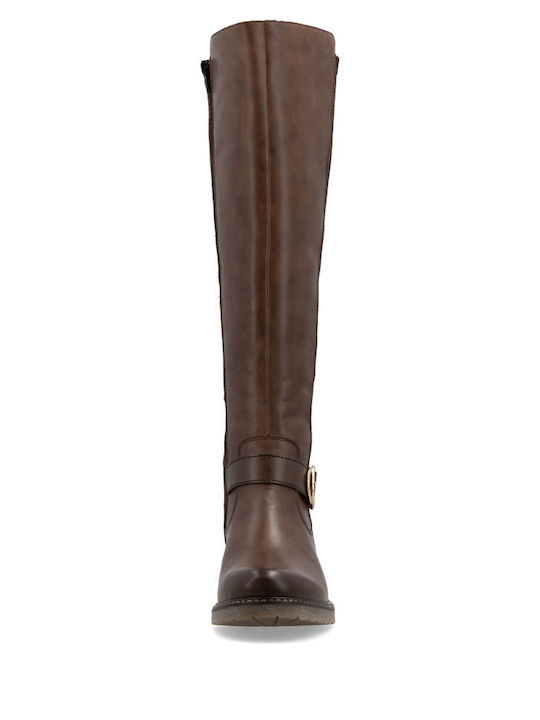 Leather Women's Boots with Medium Heel Brown