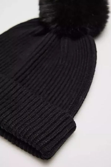 Pom Pom Beanie Γυναικείος Σκούφος Πλεκτός σε Μαύρο χρώμα