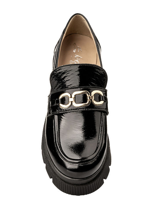 Лачени Дамски Loafers в Черен Цвят