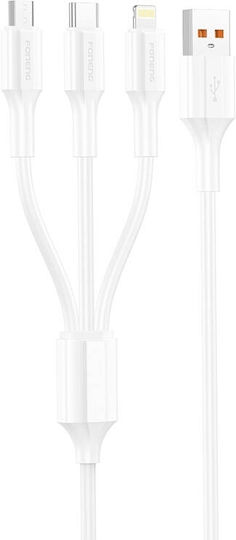 Foneng Xs01 Regular USB to Type-C / micro USB / Lightning 1.2m 3A Cable White