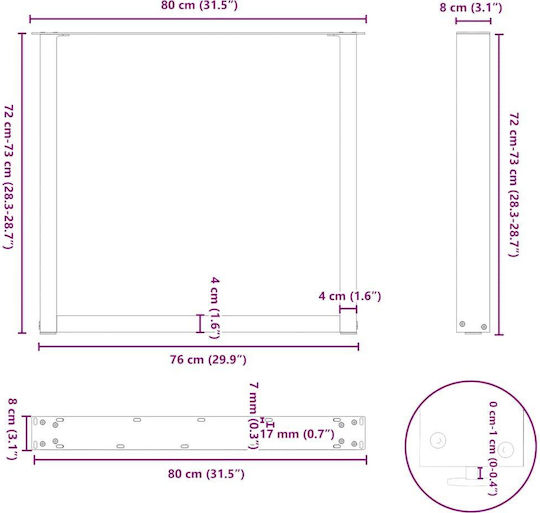 vidaXL Metallic Furniture Leg 2 Pieces Suitable for Table / Coffee Table / Office 80x72cm Black