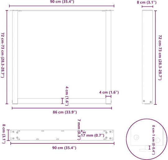 vidaXL Picior Metalic Mobilier 2 Bucăți Potrivit Pentru Masă / Măsuță / Birou 90x72cm Antracit