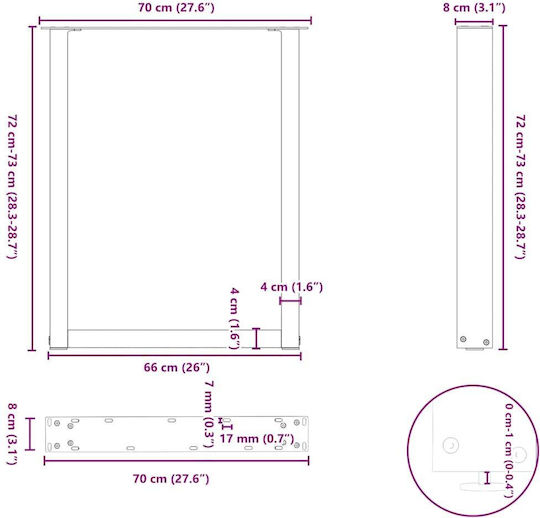 vidaXL Metallic Furniture Leg 2 Pieces Suitable for Table / Coffee Table / Office 70x72cm Black